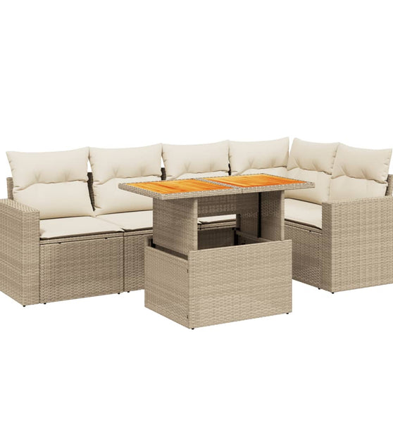 6-tlg. Garten-Sofagarnitur mit Kissen Beige Poly Rattan