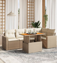 6-tlg. Garten-Sofagarnitur mit Kissen Beige Poly Rattan