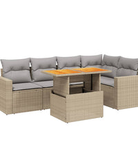 6-tlg. Garten-Sofagarnitur mit Kissen Beige Poly Rattan