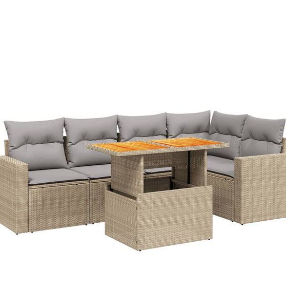 6-tlg. Garten-Sofagarnitur mit Kissen Beige Poly Rattan