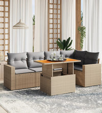 6-tlg. Garten-Sofagarnitur mit Kissen Beige Poly Rattan