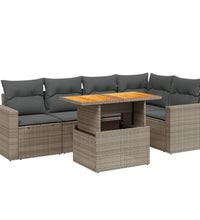 6-tlg. Garten-Sofagarnitur mit Kissen Grau Poly Rattan