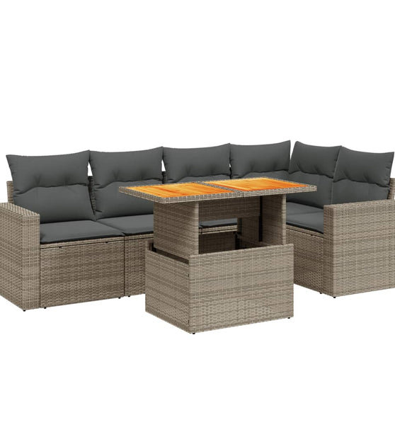 6-tlg. Garten-Sofagarnitur mit Kissen Grau Poly Rattan