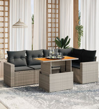 6-tlg. Garten-Sofagarnitur mit Kissen Grau Poly Rattan