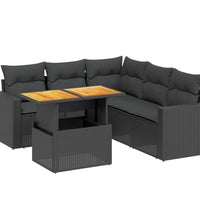 6-tlg. Garten-Sofagarnitur mit Kissen Schwarz Poly Rattan