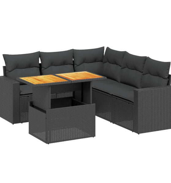 6-tlg. Garten-Sofagarnitur mit Kissen Schwarz Poly Rattan