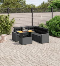 6-tlg. Garten-Sofagarnitur mit Kissen Schwarz Poly Rattan