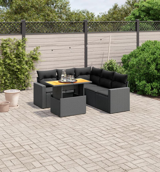 6-tlg. Garten-Sofagarnitur mit Kissen Schwarz Poly Rattan