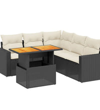 6-tlg. Garten-Sofagarnitur mit Kissen Schwarz Poly Rattan