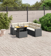6-tlg. Garten-Sofagarnitur mit Kissen Schwarz Poly Rattan