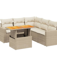 6-tlg. Garten-Sofagarnitur mit Kissen Beige Poly Rattan