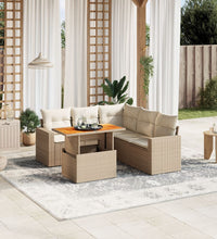 6-tlg. Garten-Sofagarnitur mit Kissen Beige Poly Rattan