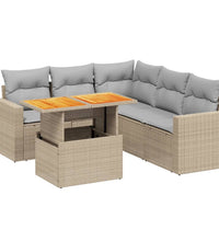 6-tlg. Garten-Sofagarnitur mit Kissen Beige Poly Rattan