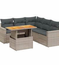 6-tlg. Garten-Sofagarnitur mit Kissen Grau Poly Rattan