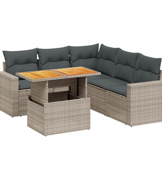 6-tlg. Garten-Sofagarnitur mit Kissen Grau Poly Rattan