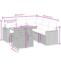 6-tlg. Garten-Sofagarnitur mit Kissen Grau Poly Rattan