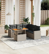 6-tlg. Garten-Sofagarnitur mit Kissen Grau Poly Rattan