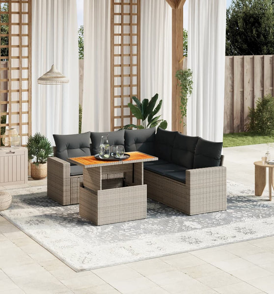 6-tlg. Garten-Sofagarnitur mit Kissen Grau Poly Rattan