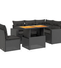 6-tlg. Garten-Sofagarnitur mit Kissen Schwarz Poly Rattan