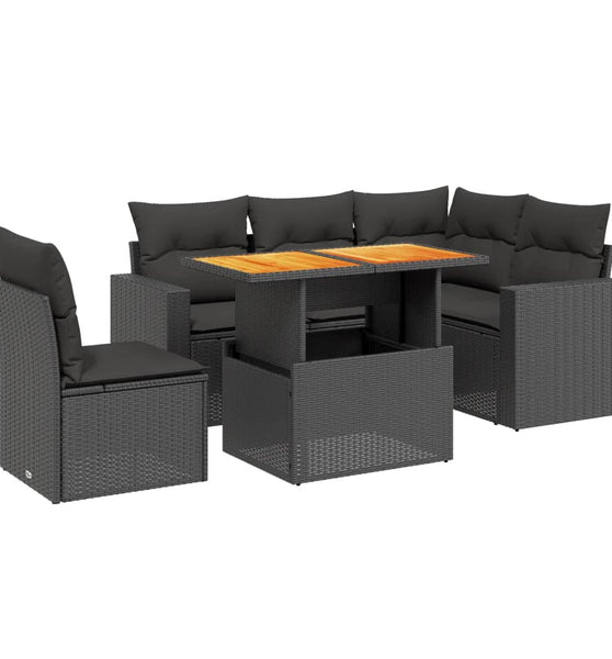 6-tlg. Garten-Sofagarnitur mit Kissen Schwarz Poly Rattan