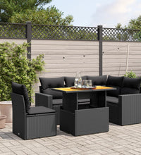 6-tlg. Garten-Sofagarnitur mit Kissen Schwarz Poly Rattan