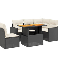 6-tlg. Garten-Sofagarnitur mit Kissen Schwarz Poly Rattan