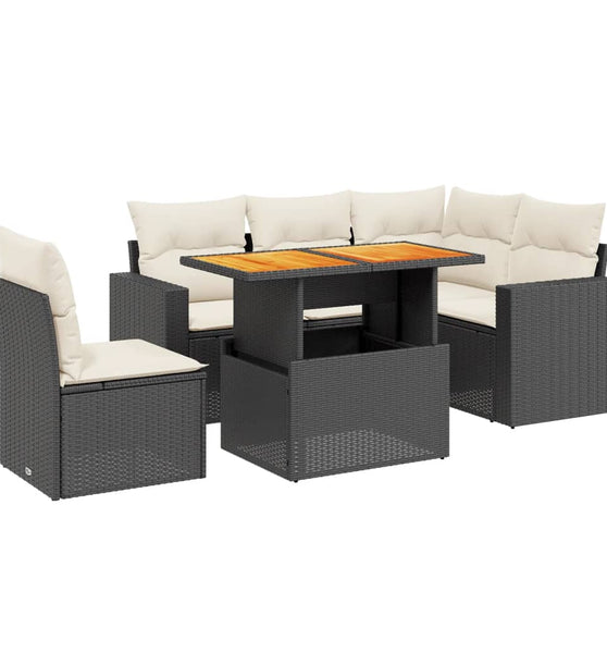 6-tlg. Garten-Sofagarnitur mit Kissen Schwarz Poly Rattan