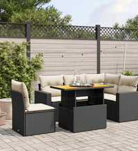 6-tlg. Garten-Sofagarnitur mit Kissen Schwarz Poly Rattan