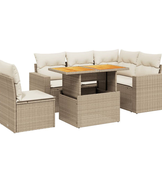 6-tlg. Garten-Sofagarnitur mit Kissen Beige Poly Rattan