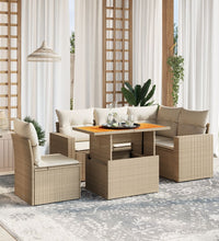 6-tlg. Garten-Sofagarnitur mit Kissen Beige Poly Rattan