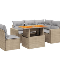6-tlg. Garten-Sofagarnitur mit Kissen Beige Poly Rattan