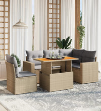 6-tlg. Garten-Sofagarnitur mit Kissen Beige Poly Rattan