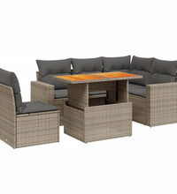 6-tlg. Garten-Sofagarnitur mit Kissen Grau Poly Rattan