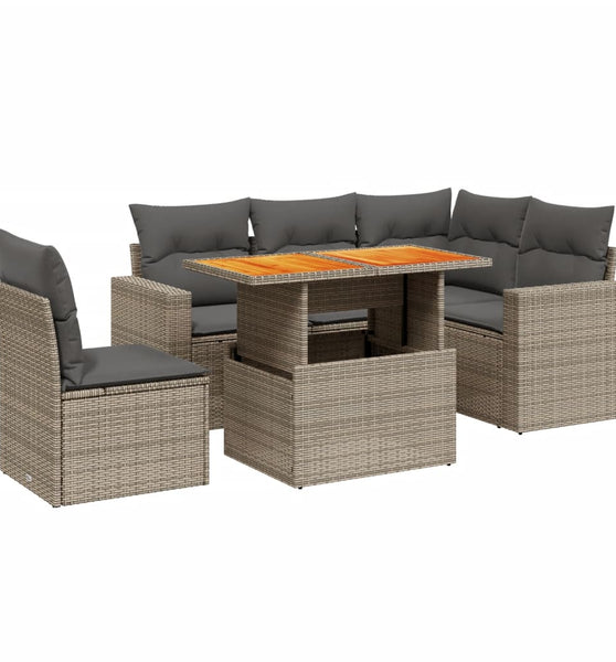 6-tlg. Garten-Sofagarnitur mit Kissen Grau Poly Rattan