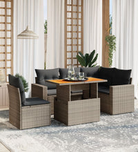 6-tlg. Garten-Sofagarnitur mit Kissen Grau Poly Rattan
