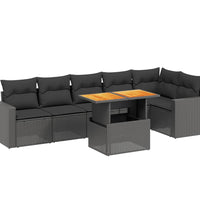 7-tlg. Garten-Sofagarnitur mit Kissen Schwarz Poly Rattan