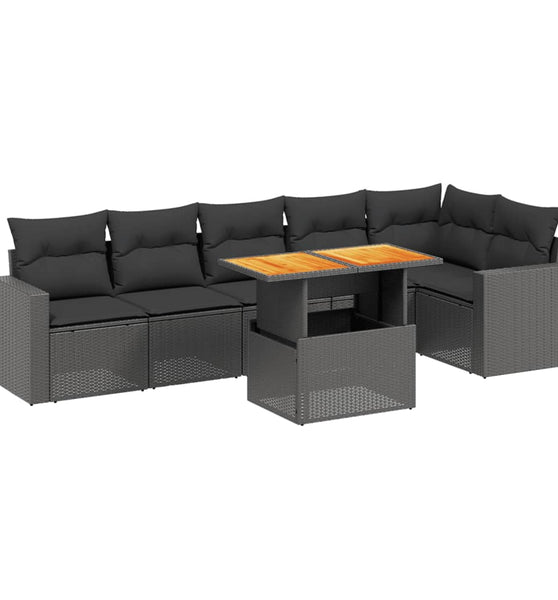 7-tlg. Garten-Sofagarnitur mit Kissen Schwarz Poly Rattan