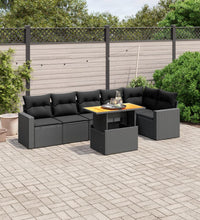 7-tlg. Garten-Sofagarnitur mit Kissen Schwarz Poly Rattan