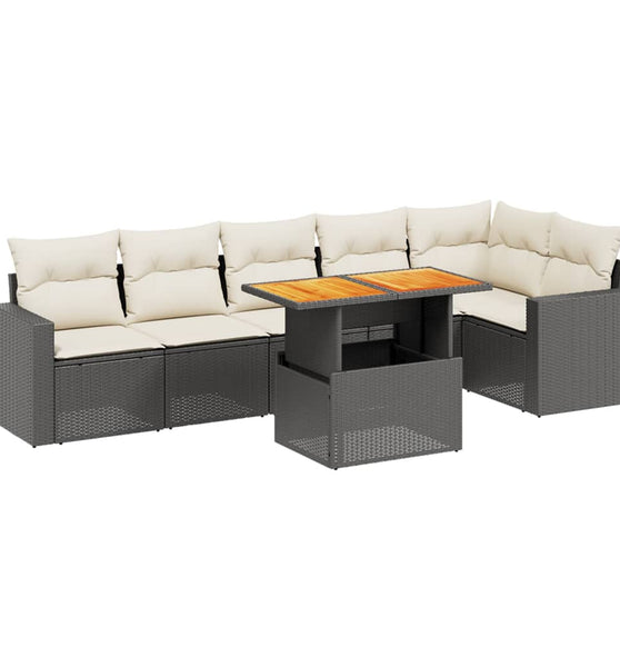 7-tlg. Garten-Sofagarnitur mit Kissen Schwarz Poly Rattan