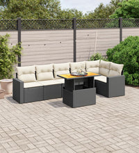 7-tlg. Garten-Sofagarnitur mit Kissen Schwarz Poly Rattan