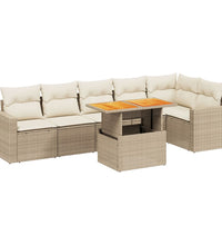 7-tlg. Garten-Sofagarnitur mit Kissen Beige Poly Rattan