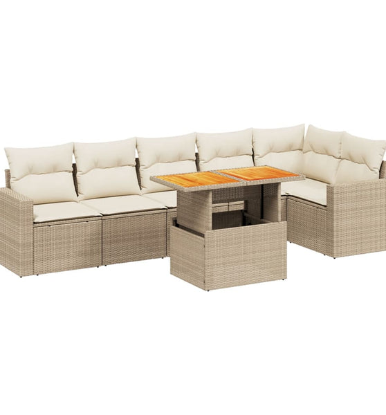7-tlg. Garten-Sofagarnitur mit Kissen Beige Poly Rattan
