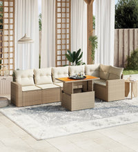 7-tlg. Garten-Sofagarnitur mit Kissen Beige Poly Rattan