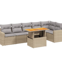 7-tlg. Garten-Sofagarnitur mit Kissen Beige Poly Rattan