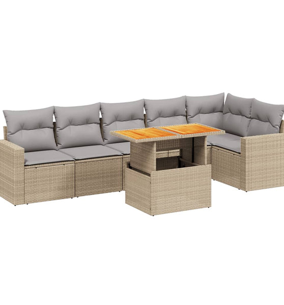 7-tlg. Garten-Sofagarnitur mit Kissen Beige Poly Rattan
