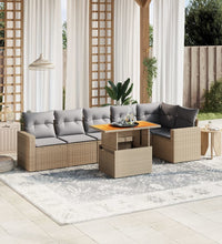 7-tlg. Garten-Sofagarnitur mit Kissen Beige Poly Rattan
