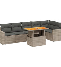 7-tlg. Garten-Sofagarnitur mit Kissen Grau Poly Rattan