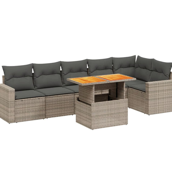 7-tlg. Garten-Sofagarnitur mit Kissen Grau Poly Rattan