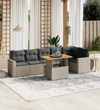 7-tlg. Garten-Sofagarnitur mit Kissen Grau Poly Rattan