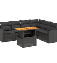 7-tlg. Garten-Sofagarnitur mit Kissen Schwarz Poly Rattan